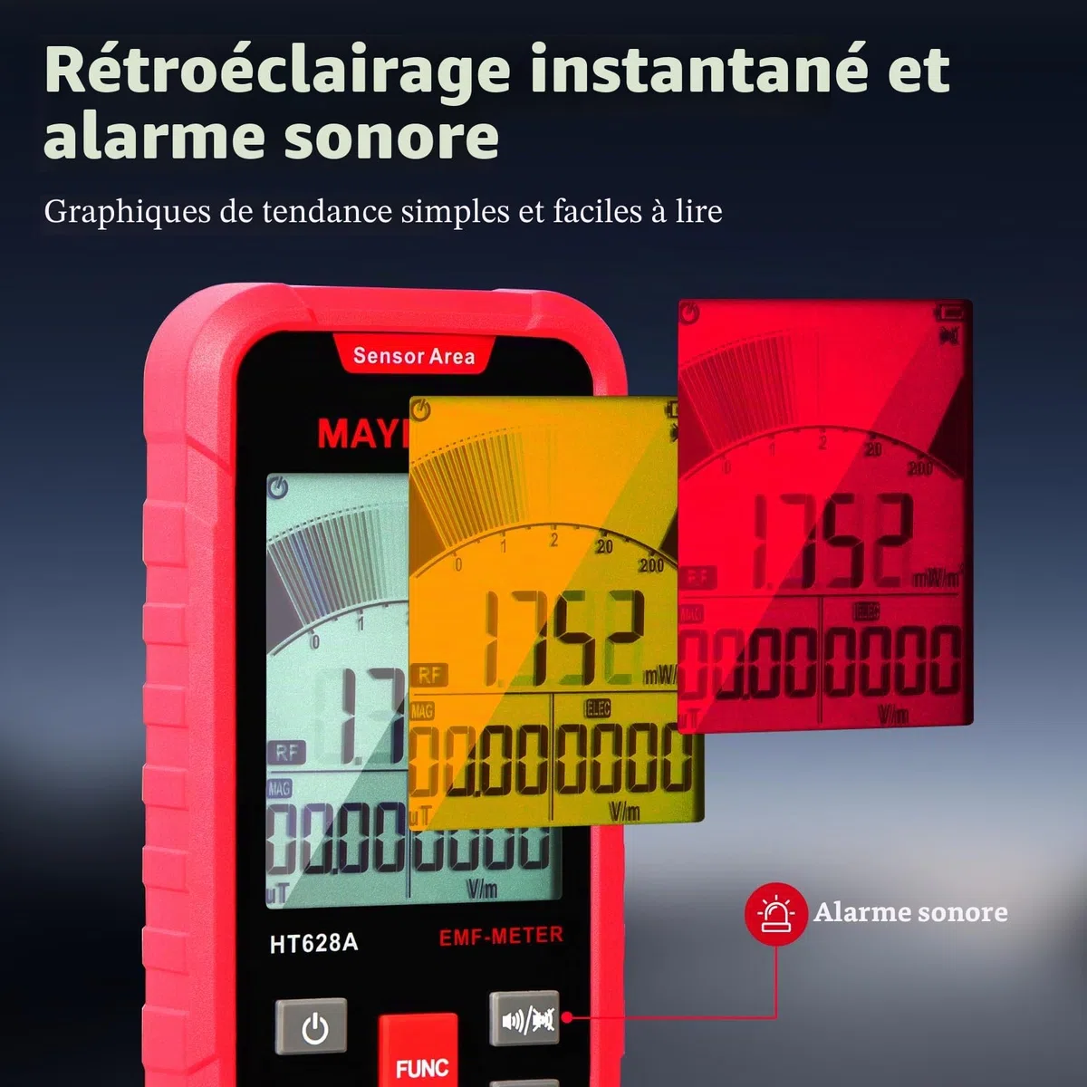 Détecteur EMF 3-en-1 Compteur Geiger avec Mesure 3 Axes (EF/MF/RF) Testeur de Rayonnement Électromagnétique avec Graphique de Tendance pour Maison WiFi 5G et Chasse aux Fantômes