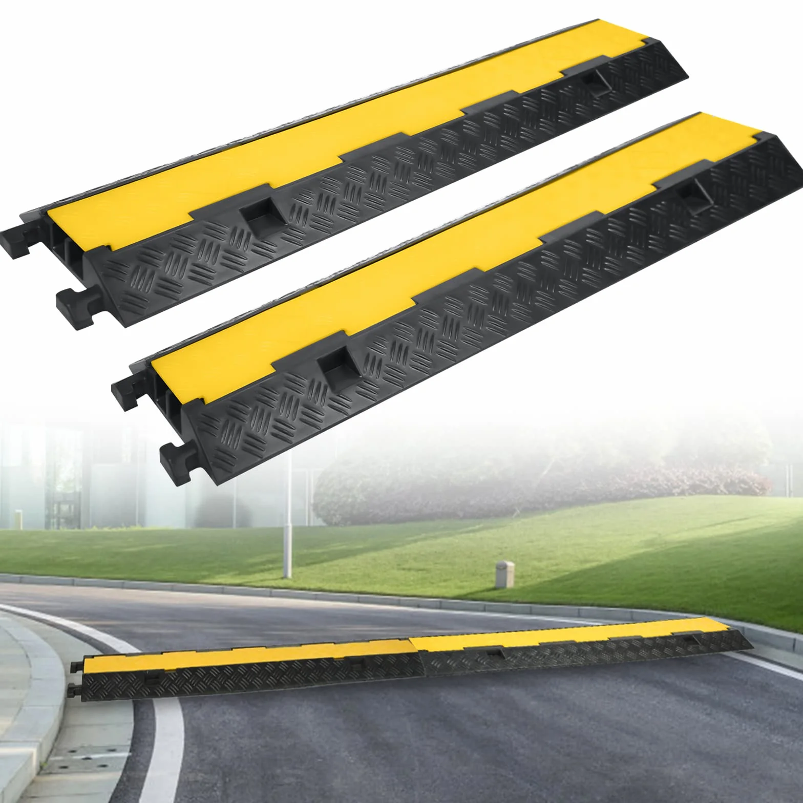 FIVMEN Lot de 2 goulottes de câbles en caoutchouc - 100 x 24 x 5 cm - Protection contre les surcharges pour câbles avec design modulaire - Pour l'extérieur, le bureau, l'atelier, l'entrepôt
