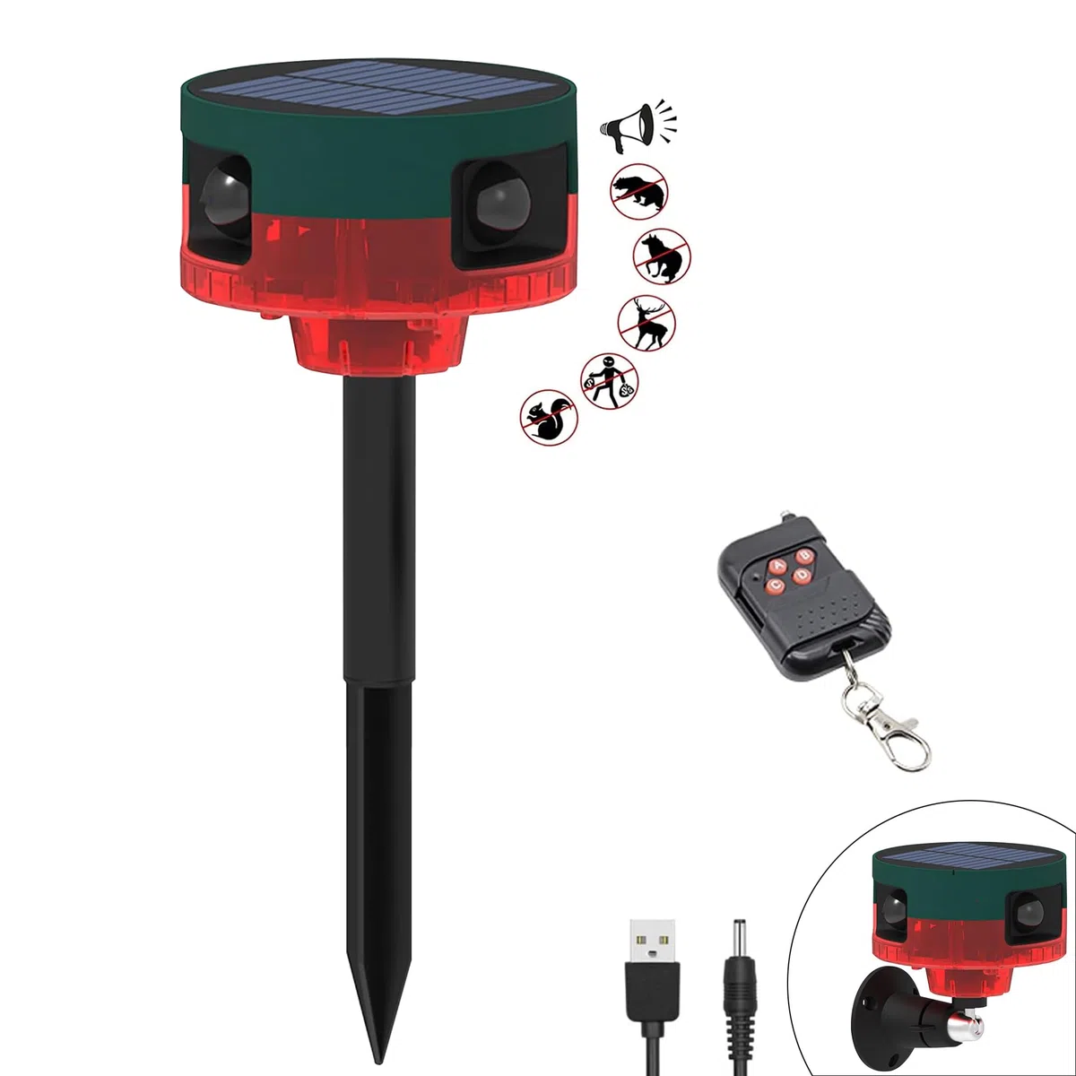 Alarme de détecteur de Mouvement Solaire extérieur - Alarme de détecteur de Mouvement 360 ° améliorée, sirène puissante de 129 DB, 13 Types de Son, Prise en Charge de l'enregistrement (1 Pack)