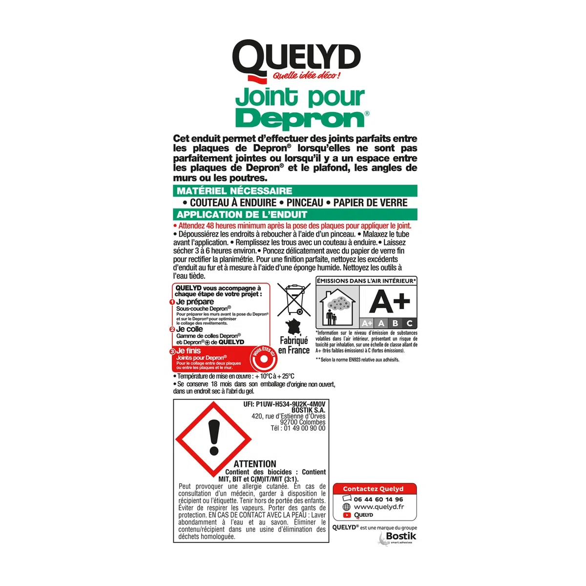 Quelyd 30601868 Colle Mastic DEPRON et revêtements isolants Haute Performance 6 Kg & Quelyd Joints pour Depron – Colle Joint pour Plaques d’Isolation Thermique Depron Quelyd – Couleur : Blanc