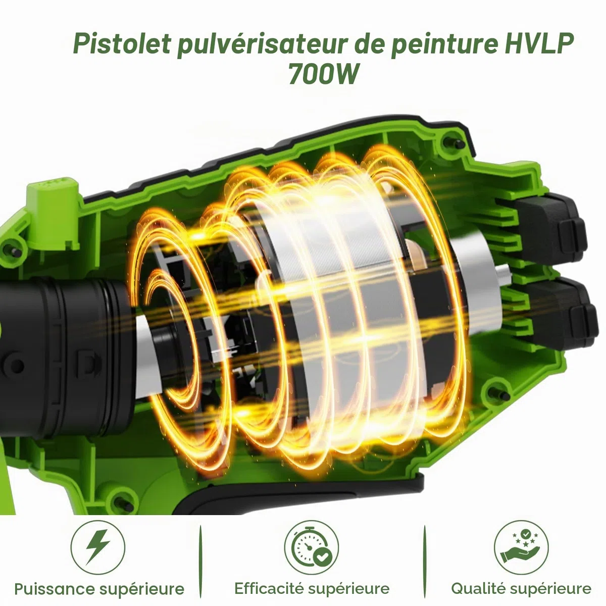 Pistolet Peinture HVLP 700W,Pistolet Peinture Électrique avec 4 Buses & 3 Motifs, Fonction Soufflage & Nettoyage, Réservoir 1200ml, pour Meubles, Murs, Portes, Clôtures, Bricolage