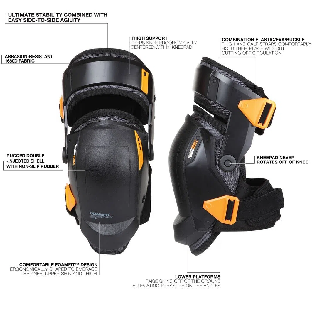 ToughBuilt - Genouillères de stabilisation et soutien de cuisse en mousse - Confortable, ajustable, stabilité ultime - (TB-KP-3-FR)
