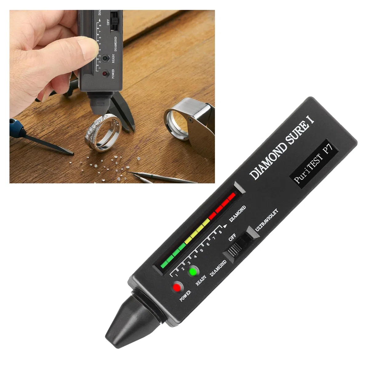 Stylo de test de diamant électronique portable avec lumière UV, outil de test de dureté professionnel pour les vrais diamants, pierres de bijouterie, débutants et experts