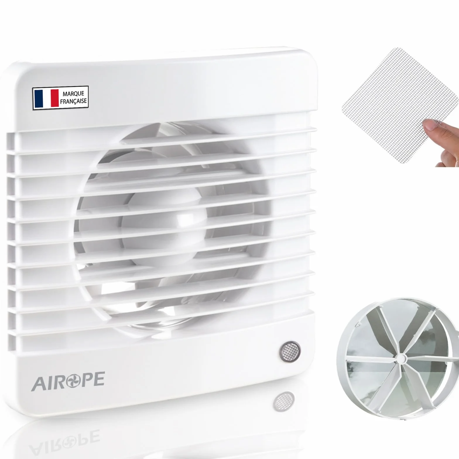 AIROPE-100 mm Humidity Sensor & Timer,Ventilateur,Extracteur d'Air avec Clapet Anti-Retour + Moustiquaire Intégré,VMC pour Salle de Bain,Cuisine,Bureau,WC,Silencieux,Garantie 5 ANS