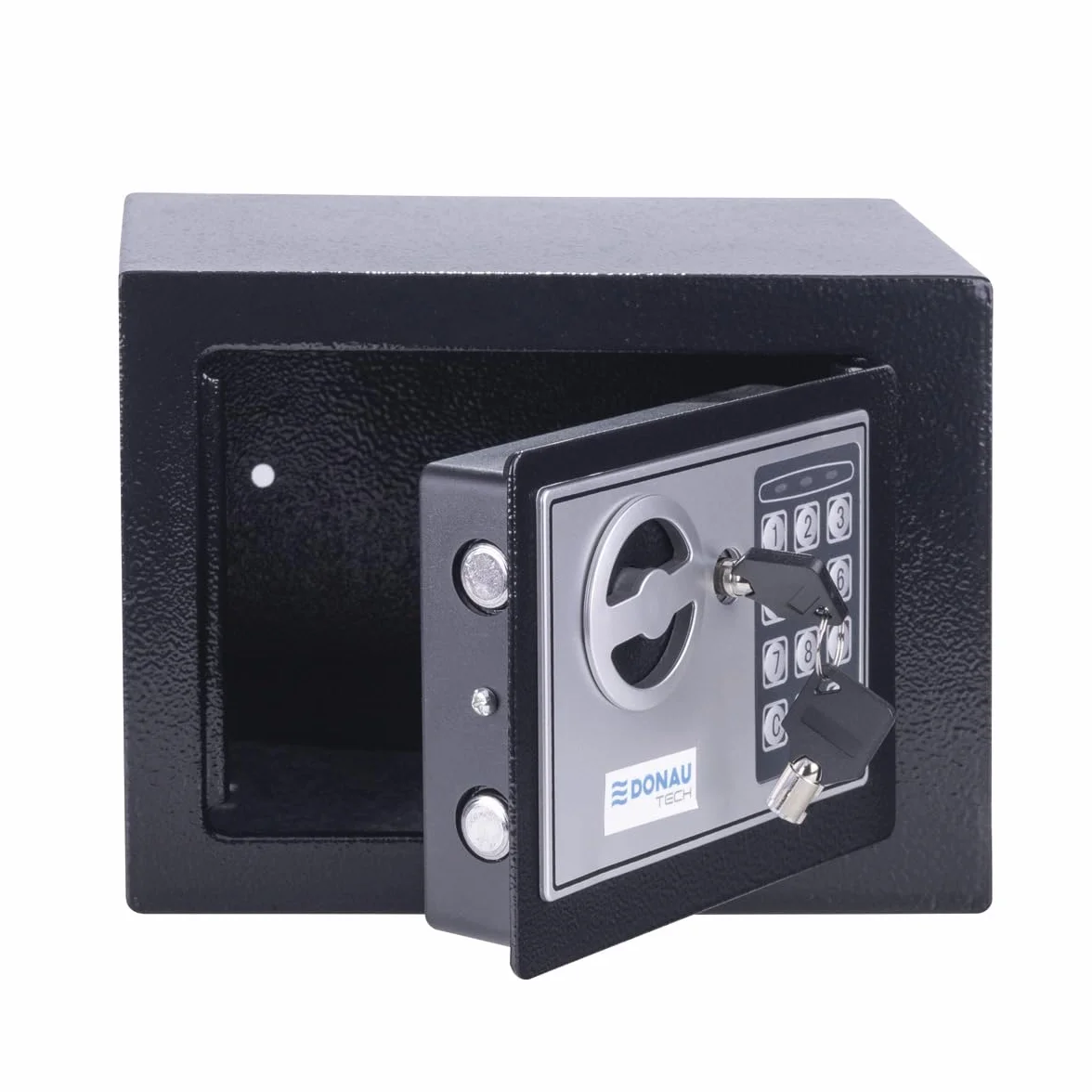 Coffre-fort numérique DONAU TECH Mini 4,6 L / 23 x 17 x 17 cm/Coffre-fort électronique manuel-numérique petit coffre-fort pour meubles/avec mot de passe numérique et 2 clés de sécurité/Noir