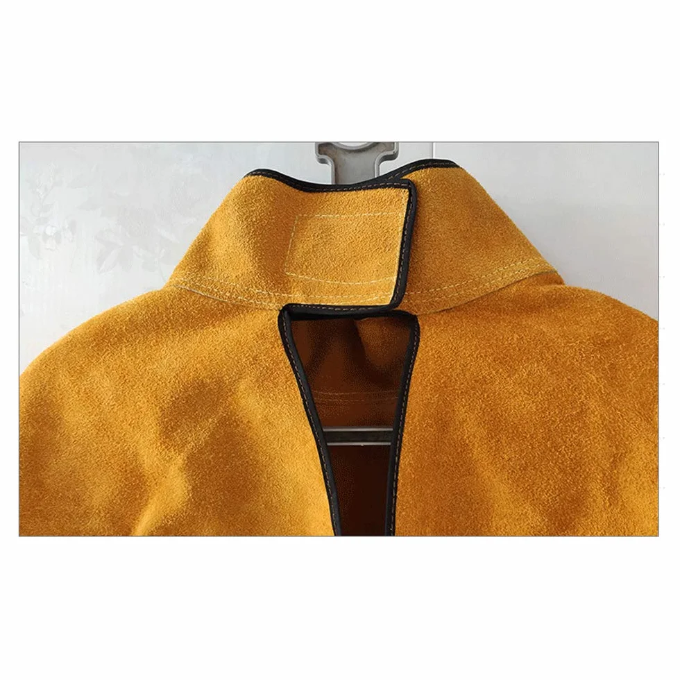 Tablier de soudeur en cuir de vache pour homme et femme, avec manches et col, tablier de protection robuste pour travailleur, atelier, résistant aux étincelles, résistant à la chaleur, 104,1 x