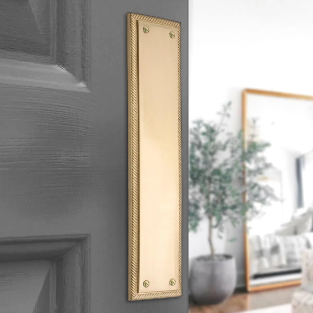 Infinity Decor Plaque de protection de porte carrée en laiton satiné avec bords torsadés - 287 x 67 mm - Pour porte intérieure ou extérieure