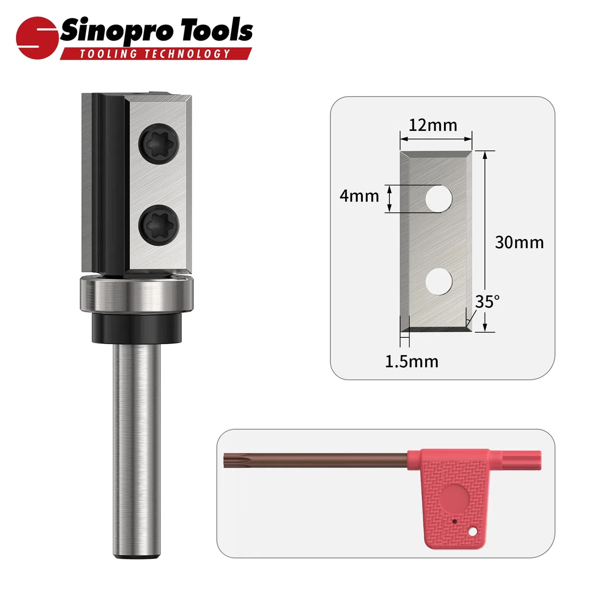 Fraisage à changement latéral Fraise à affleurement HW – Tige de 8 mm, diamètre de coupe de 19 mm, longueur de coupe de 30 mm, roulement à billes en bas, pour l’usinage du bois et le