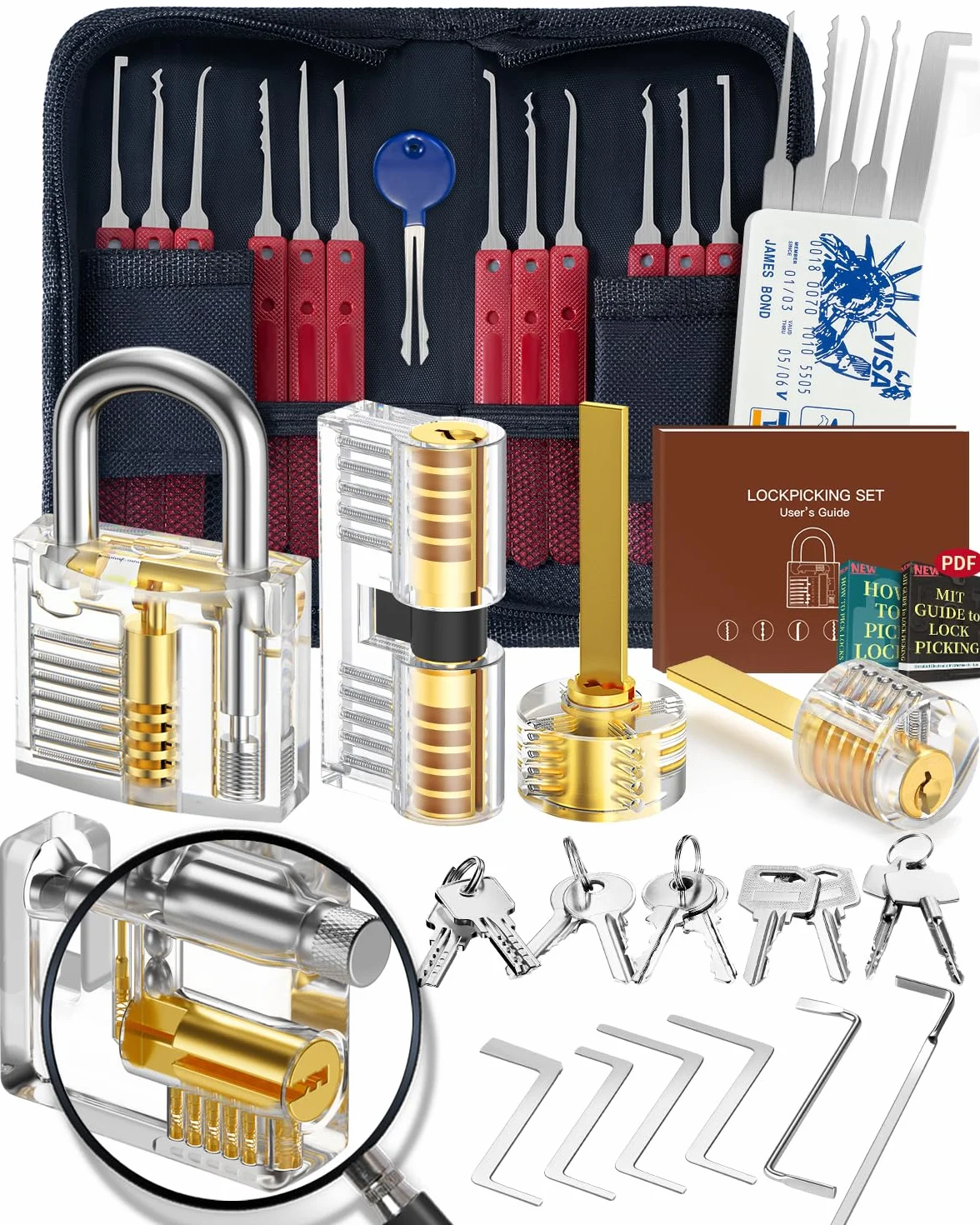 Eventronic Kit de Crochetage Serrure 37+5 Pièces, [2026 Nouvelle Edition Pionnier & Nouvelle Expérience Lockpick] avec 5 Serrure Transparente Cadenas, pour Serruriers Débutant & Pro