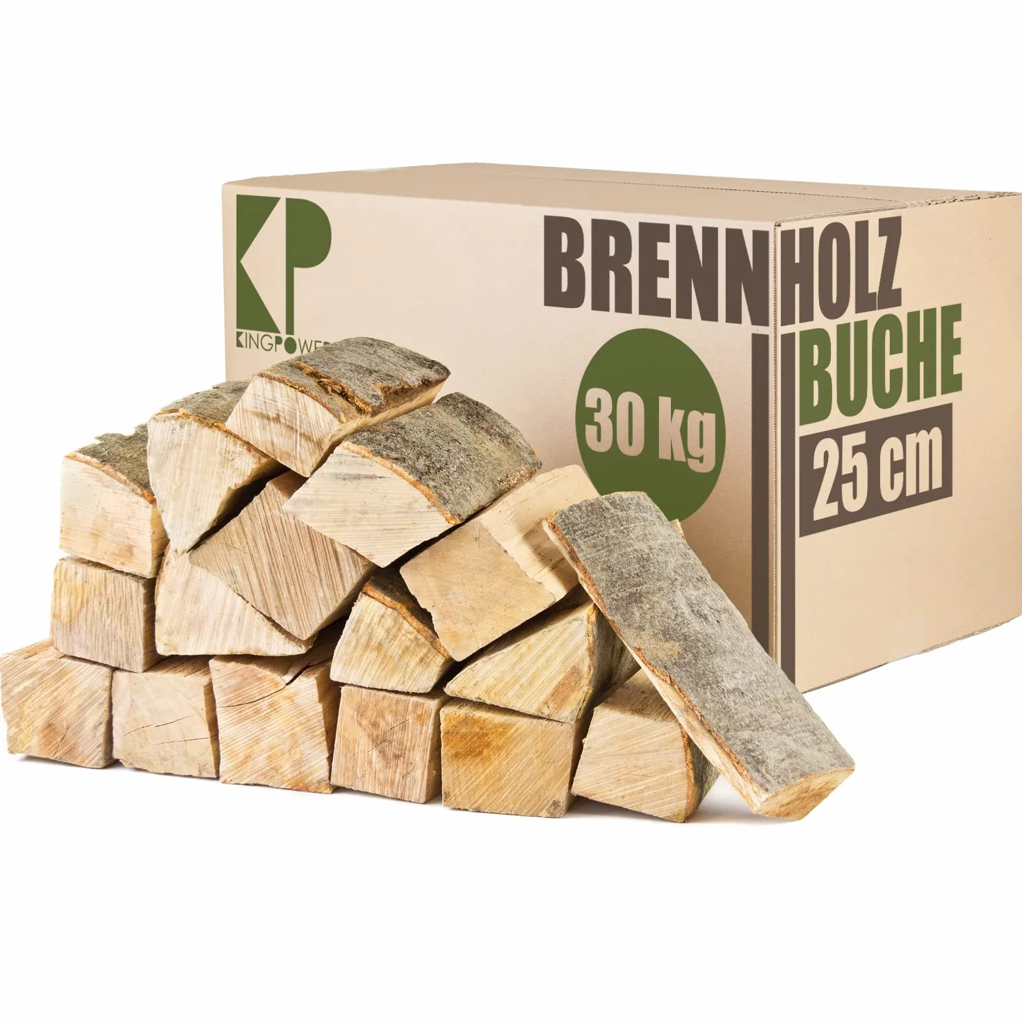 Bois de Chauffage 30 kg pour Poêle et Cheminée Brasero Grill Panier à Feu Bûches de Bois de Hêtre 25 cm Kingpower