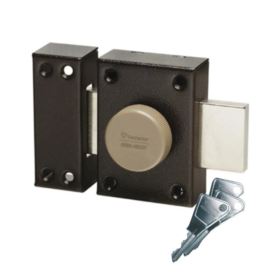 Vachette Verrou de porte Bouton/Cylindre ECLADOR - Ouverture à Bouton intérieur, Clé extérieur - Cylindre ø 20 mm, Longueur 40 mm, 4 goupilles - 67632/SC - 3 clés