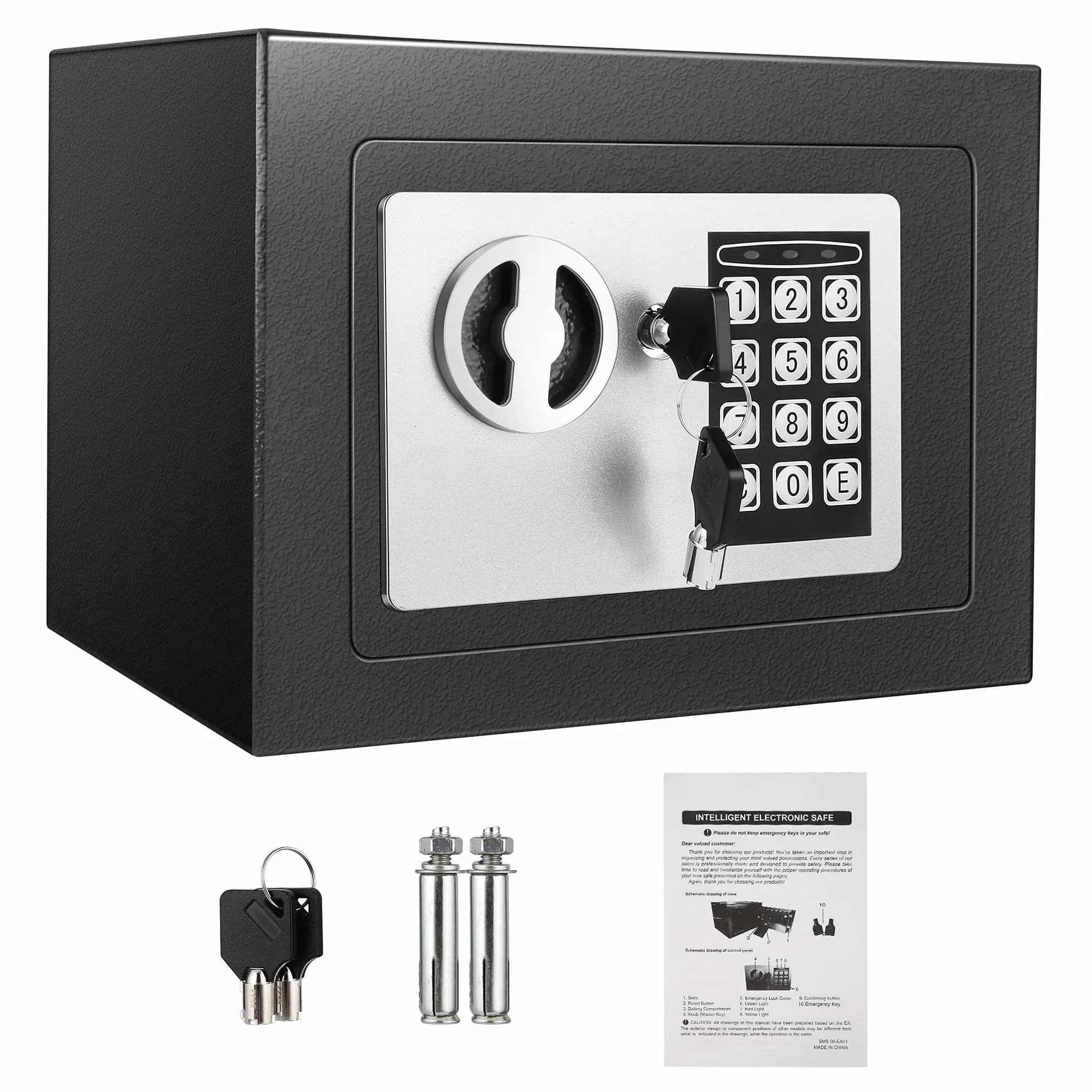 6,5L Coffre Compact Ignifuge et Étanche – Coffre-fort Électronique pour Armoire avec Double Boulons en Acier, Revêtement en Velours et Clés d'Urgence, 23 x 17 x 17 cm