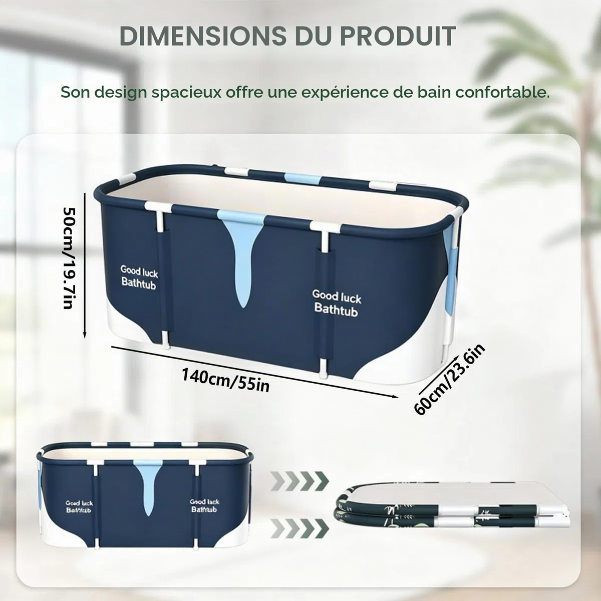 Baignoire portable 140 cm x 60 cm x 55 cm, baignoire familiale pliable pour adultes, baignoire spa pour la salle de bain et la cabine de douche