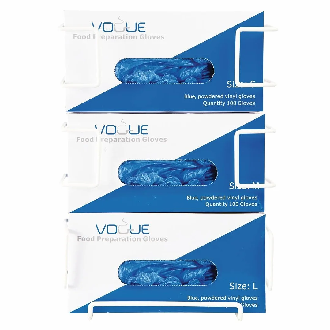 Vogue Distributeur 3 niveaux pour gants jetables, blanc, taille : 360 x 260 x 105 mm, porte gants jetables mural, fourni avec fixations, usage commercial et domestique, GC960