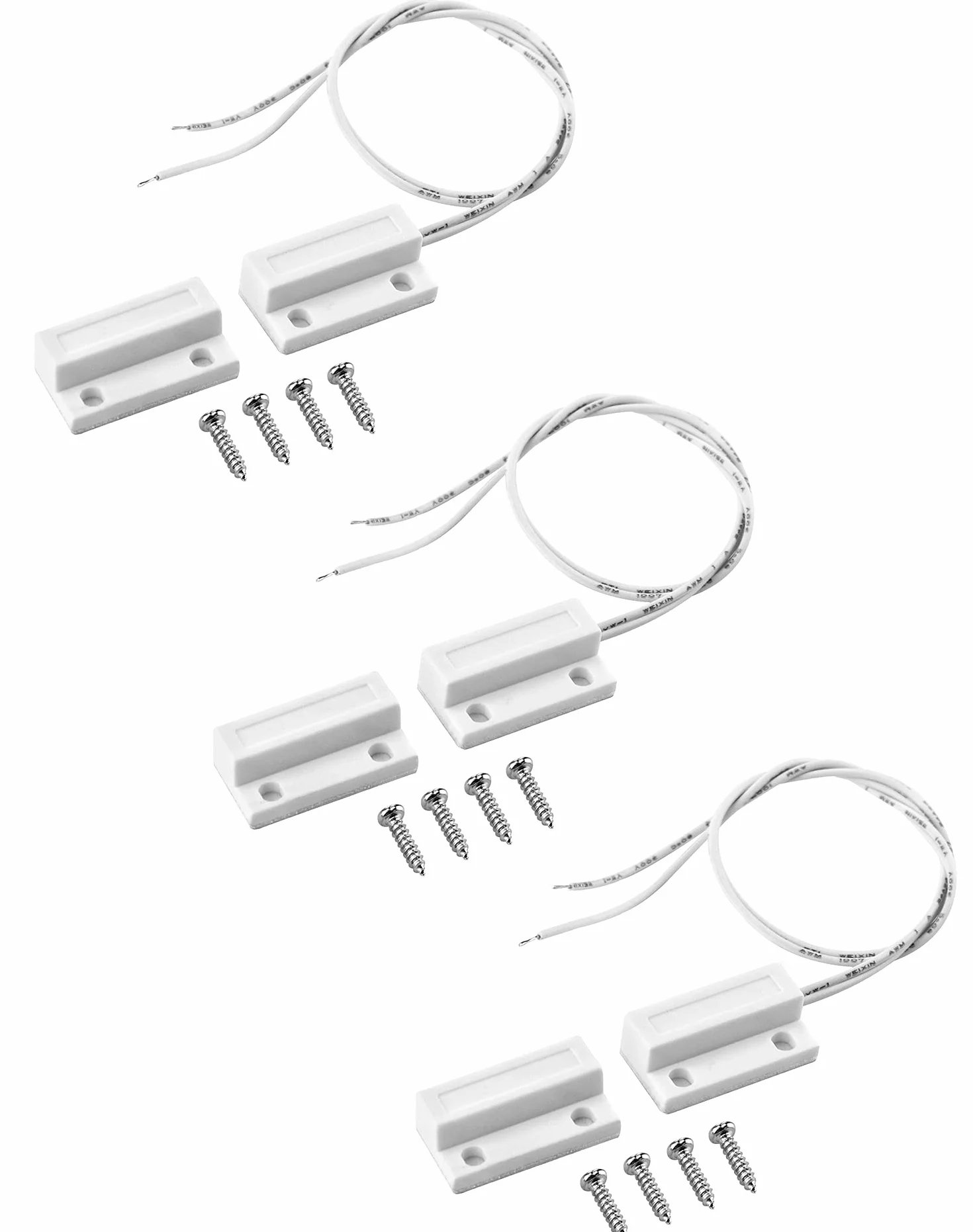 QWORK® Lot de 3 Capteurs de Contact Magnétique Filaire MC-38, Interrupteur à Lame Souple (Reed Switch) NO à Montage en Surface pour Portes, Fenêtres, Portails et Systèmes d'Alarme