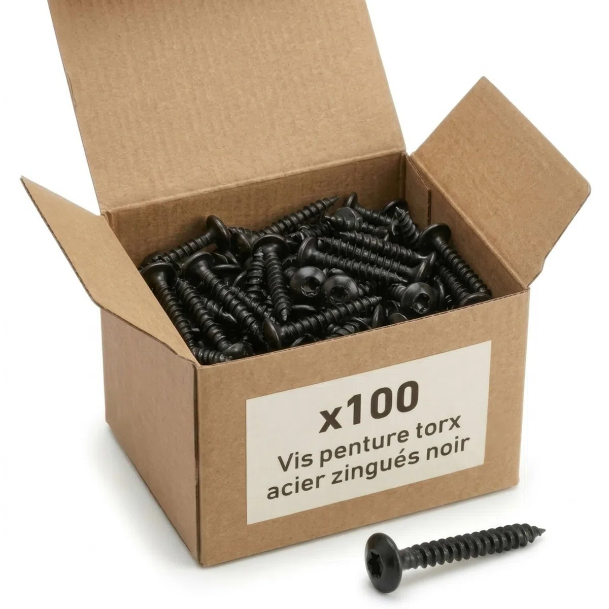 100 Vis Penture Torx acier zingués Noir 7,0 mm - Longueur 70 mm