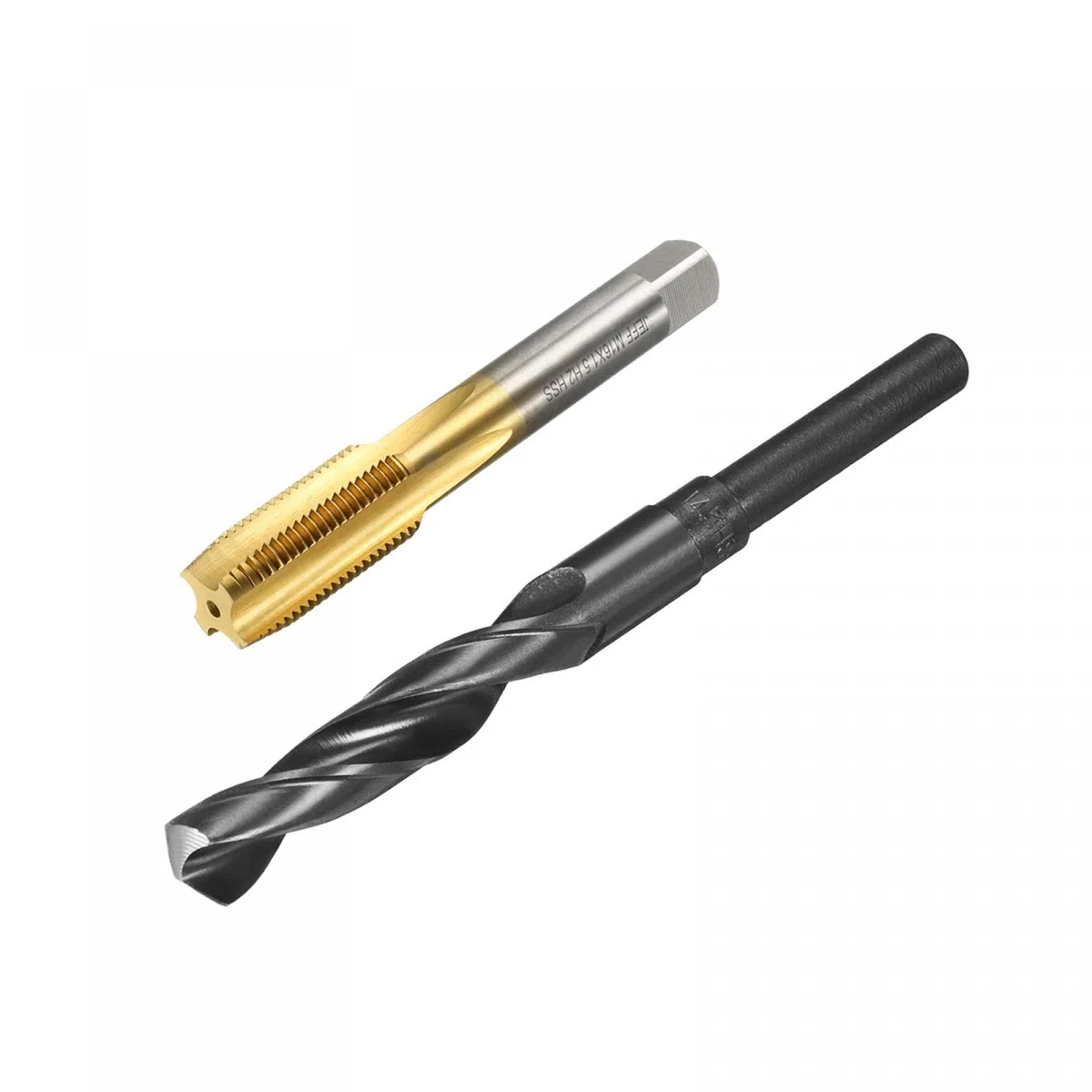 sourcing map Taraud métrique M16 x 1,5 mm Pas H2 Filetage à droite 14,5 mm Foret HSS 9341 Oxyde noir avec tige droite réduite 1/2"