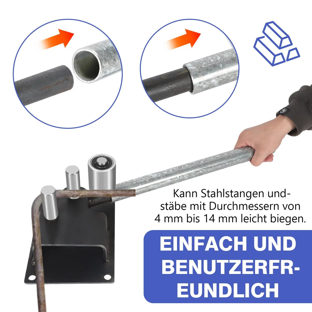 Cintreuse de tubes en acier, diamètre flexible 4 à 14 mm, cintreuse d'armature manuelle avec poignée, cintreuse en métal, outil de cintrage pour barres d'armature, outil de pliage pour bricolage et