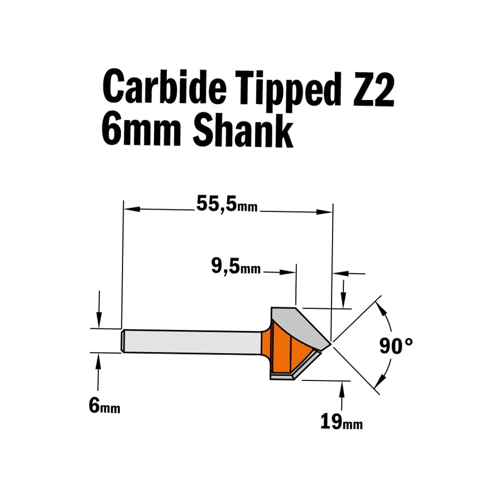 CMT Orange Tools 715,190,11 Fraise à Rainurer en v (90) hm s 6-d 19 x 16