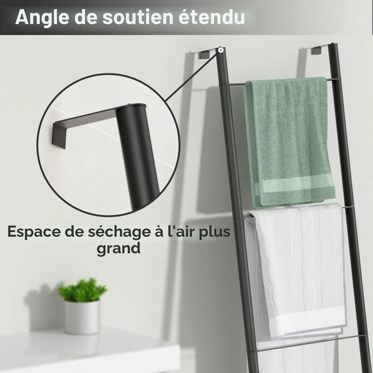 pickpiff Échelle de couverture en métal noir – Porte-serviettes mural sur pied pour salle de bain, salon, cuisine, support pour serviettes, couvertures, jetés, quits (4 niveaux, noir)