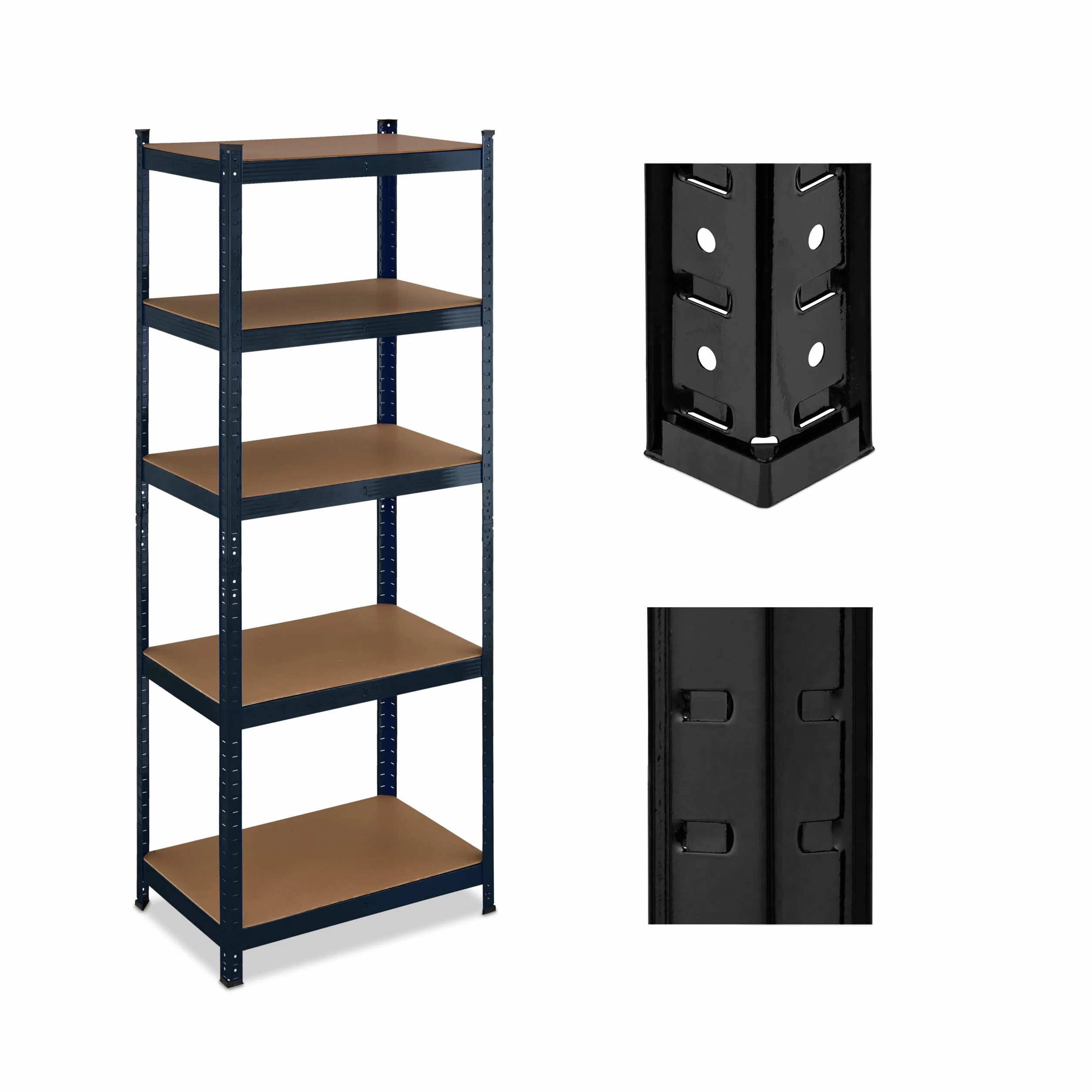 Relaxdays Étagère à Charge Lourde, HxLxP : 180x70x45 cm, jusqu'à 500 kg, Acier & MDF, 5 Niveaux, Garage, Stockage, Noir