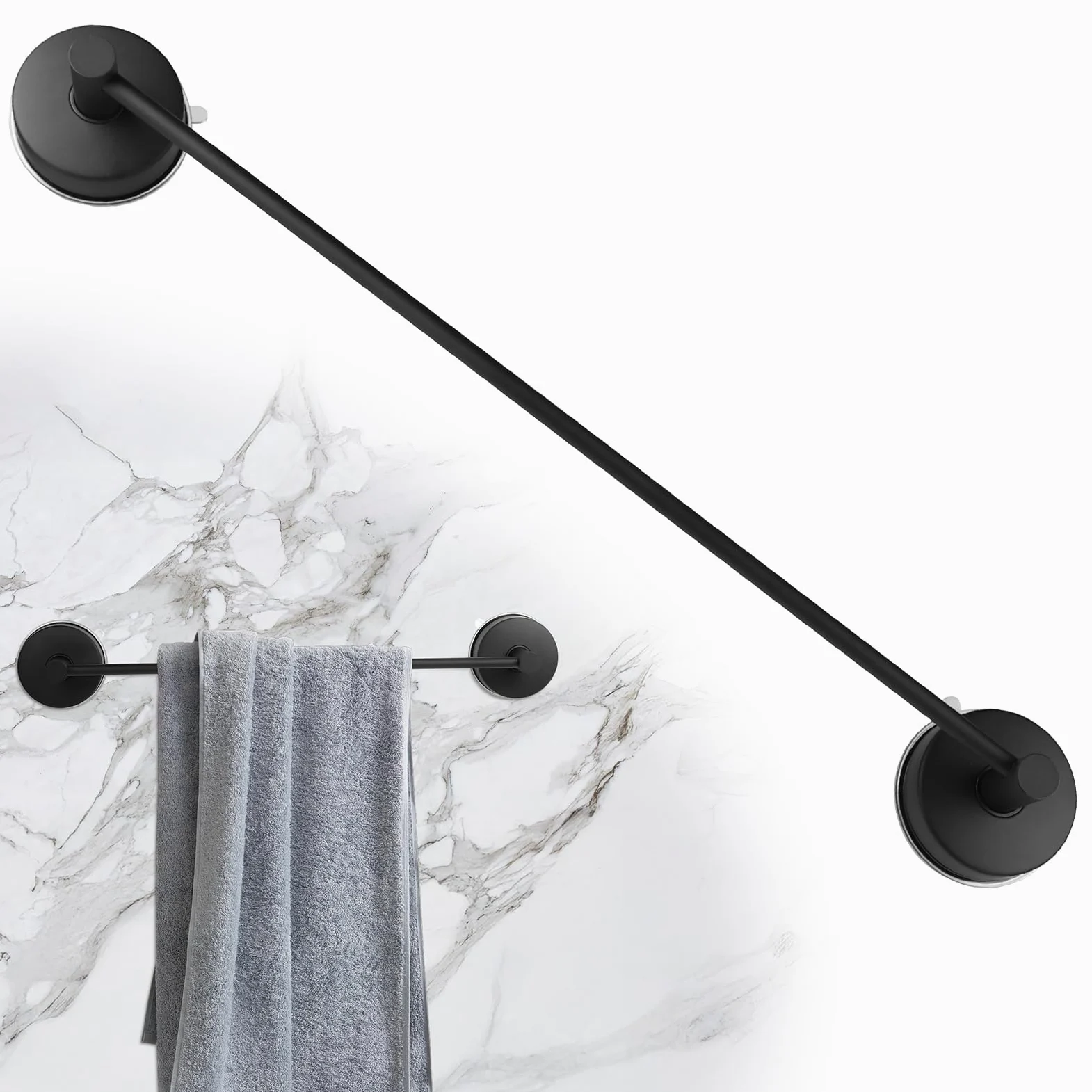 LALAGO 55cm Porte-Serviettes à Ventouse 304 Acier INOX Crochets à Ventouse sans Percer, Barre Porte-Serviettes de Salle de Bain étanche à Vide Capacité de Charge 5KG/PC Noir pour Paroi de Douche