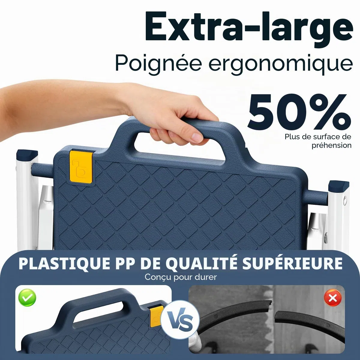 Urackify Échelle Marchepied 2 Marches en Acier Robuste, Pédales Larges Antidérapantes avec Poignée, Échelle Pliable Sécurisée Patins Antidérapants, Charge 150 kg, Idéale Maison Cuisine, Bleu