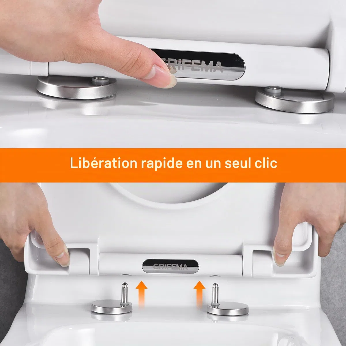 GRIFEMA G951 Abattant WC Premium - Résine UF Antibactérien et Inrayable - Ne Jaunit Pas - Finition Céramique - Fermeture Silencieuse - Dégagement Rapide Nettoyage Facile - Forme D[Exclusivité Amazon]