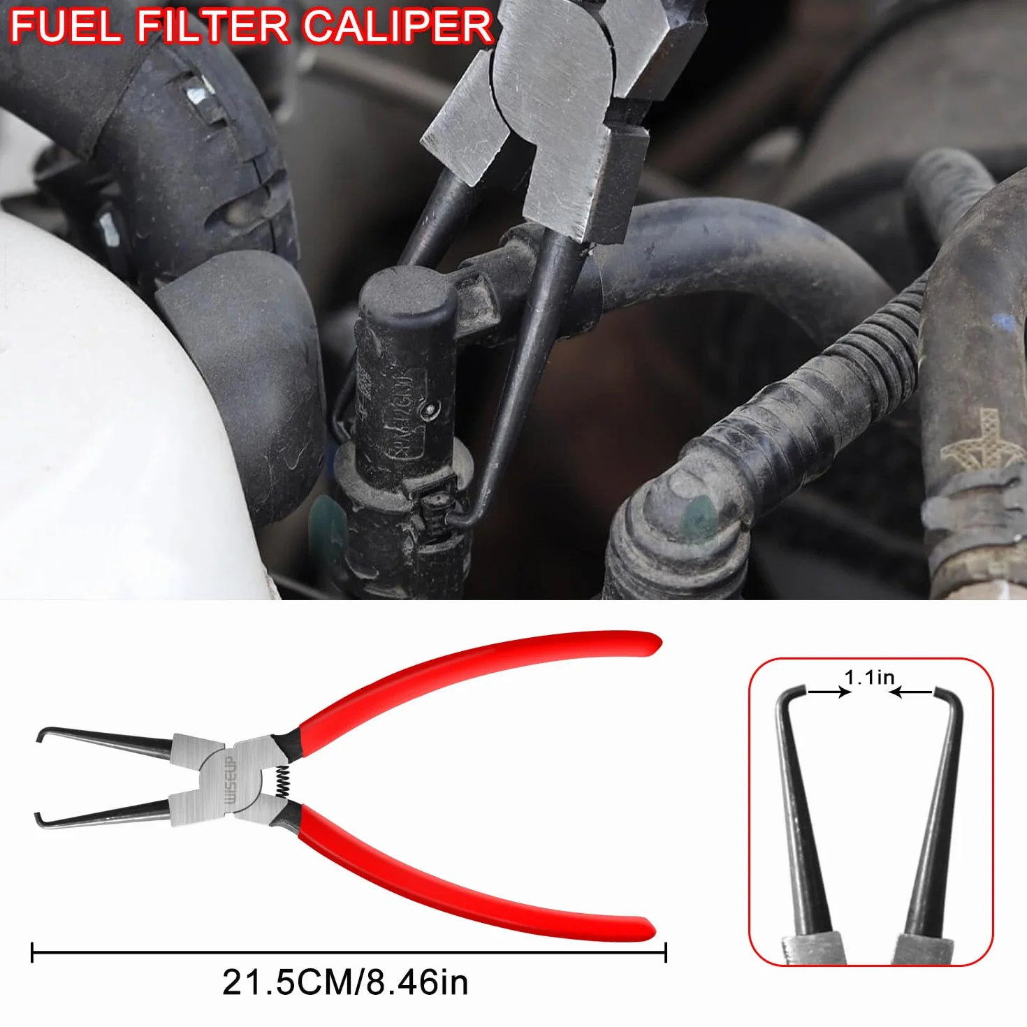 WISEUP Pince pour Tuyau de Carburant 8 en 1 - Déconnexion Électrique, Retrait de Tuyau, Goupille Poussoir, Étrier de Filtre à Carburant de 22,9 cm pour Entretien Automobile