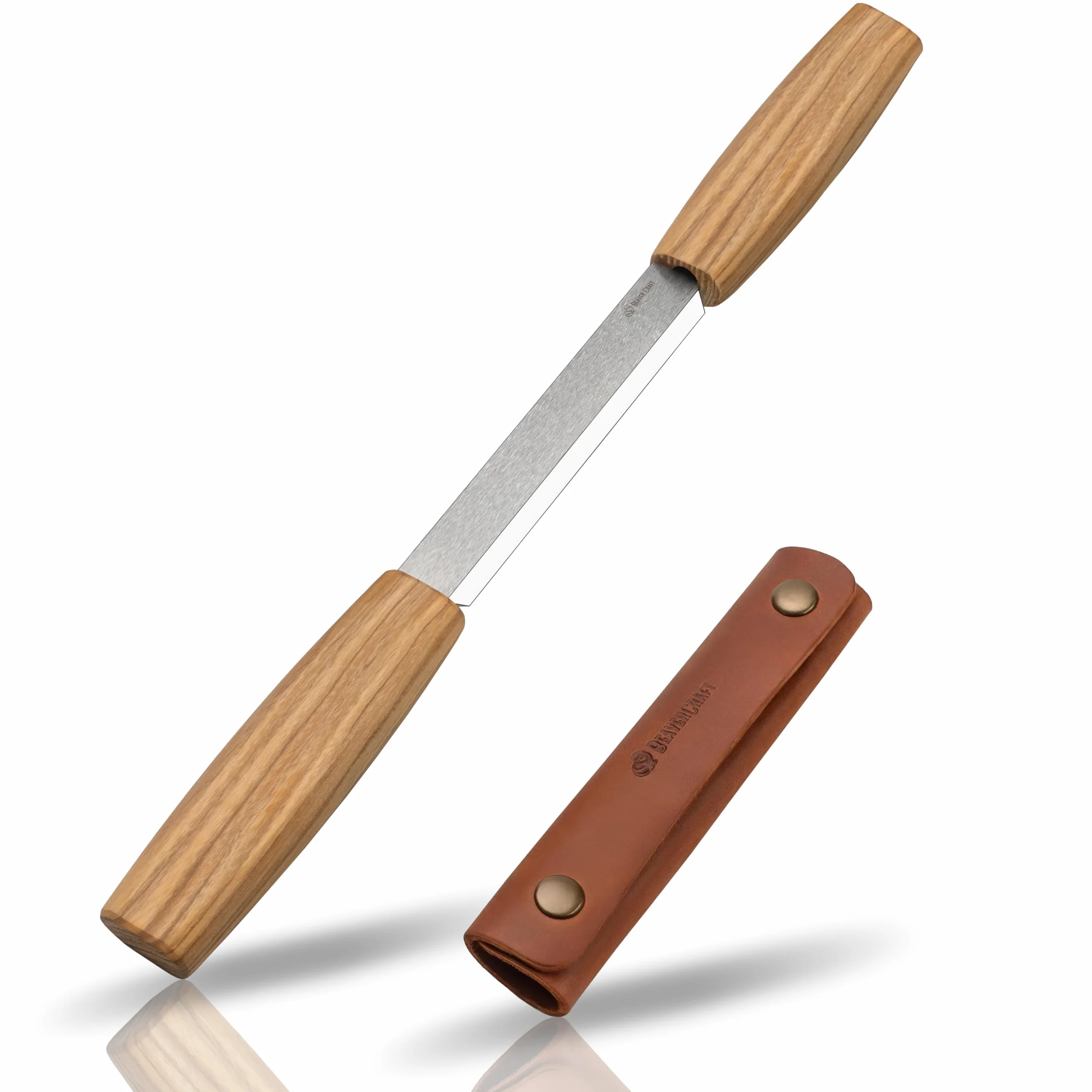 BeaverCraft Couteau à Dégrossir 11 cm Drawknife Sculpture Bois avec Étui en Cuir DK2s, Couteau de Taille pour Façonnage, Sculpture Cuillère, Détail et Travail du Bois, Outils de Whittling