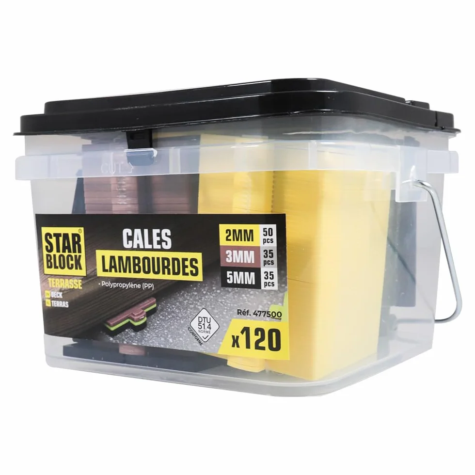 Starblock - Cales lambourdes pour terrasse | Assortiment de 120 cales pour 3 hauteurs : 2/3 et 5 mm