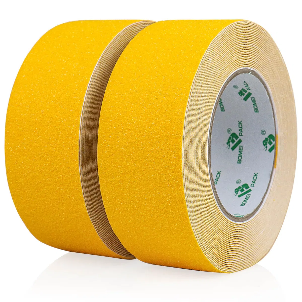 BOMEI PACK Lot de 2 rouleaux de 5 cm x 10 m Jaune Ruban antidérapant adhésif de sécurité haute traction Forte poignée abrasive Bandes antidérapantes pour intérieur et extérieur, marches et sols