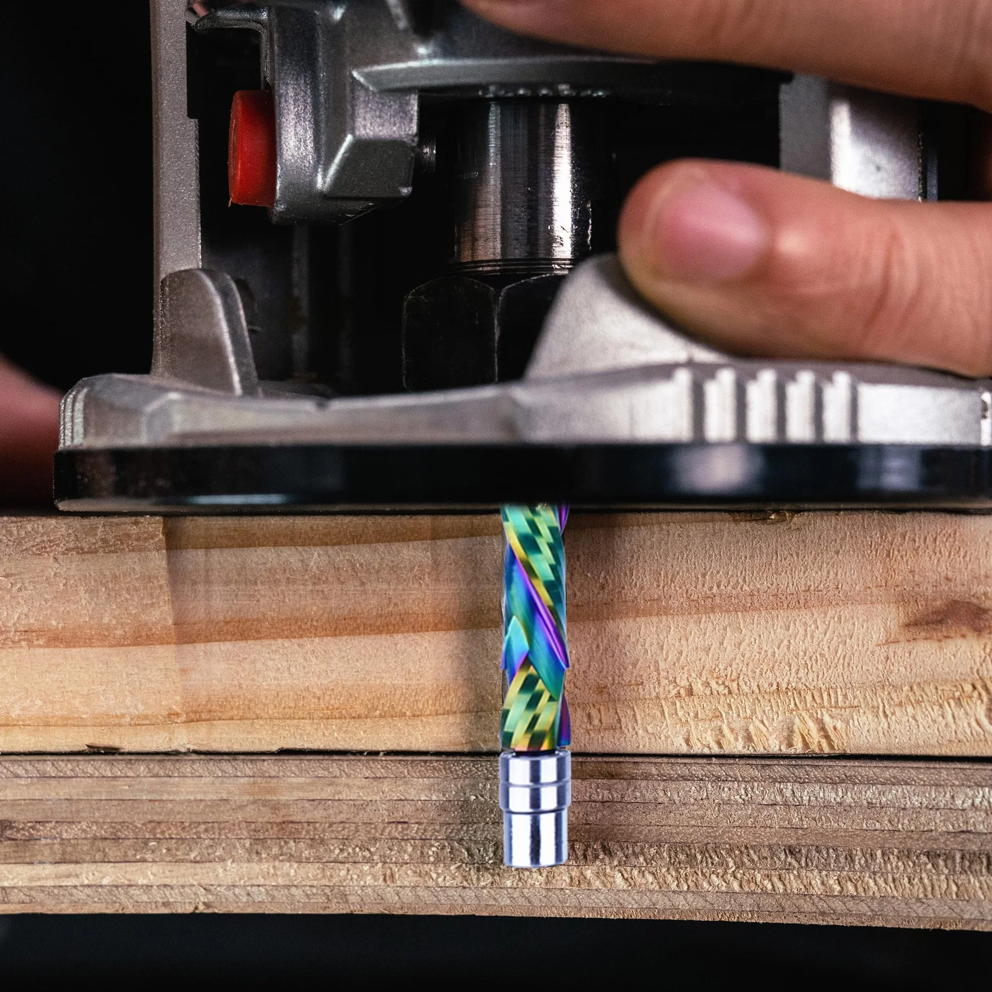 SpeTool Fraise à bobine, tige de 8 mm, fraise à copier extra longue pour la compression Up&Down de 45 mm de longueur de coupe avec revêtement DLC VHM Fraise spirale double roulement à billes fond pour