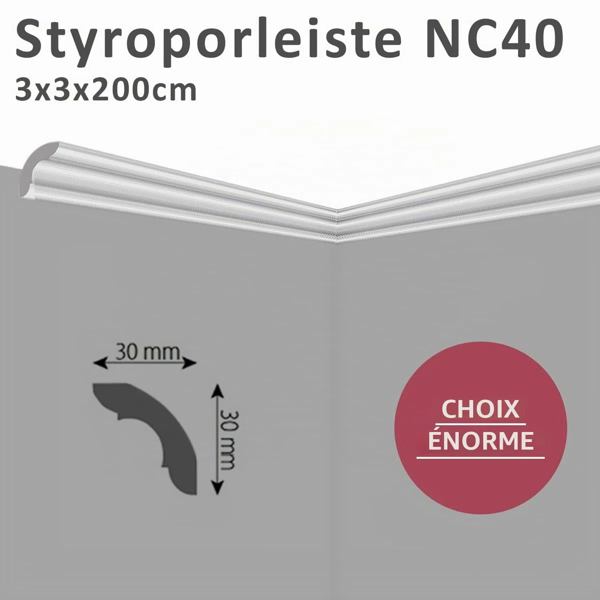 Moulures de plafond en polystyrène XPS - 20 m - Moulures en stuc - Baguette de finition blanc - 30 x 30 mm - Profilés décoratifs en polystyrène - Moulures décoratives - Paquet économique NC40