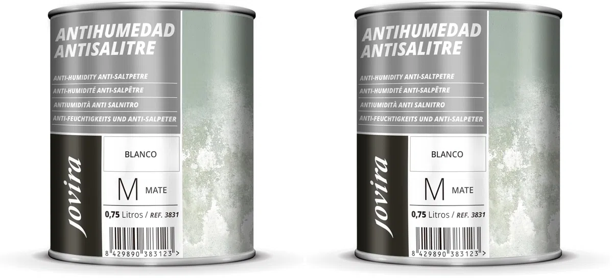 JOVIRA PINTURAS Peinture Anti-Humidité et Anti-Salpêtre Blanc mat, protège et isole de l'humidité et du salpêtre, façades et murs (750 millilitres) (Lot de 2)
