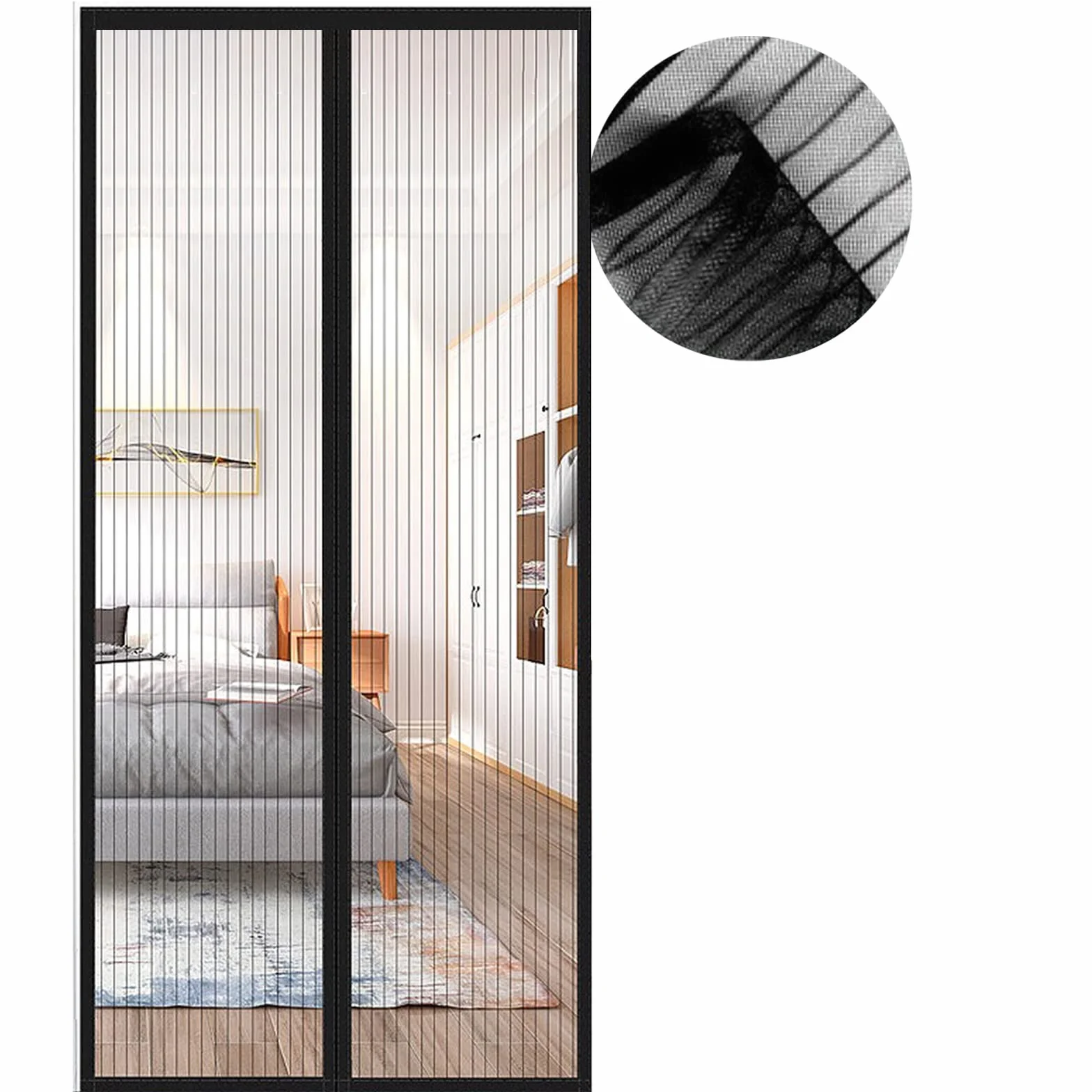 Magnétique Moustiquaire pour Porte, 190x210 cm Rideau de Porte Antimoustique, Noir Moustiquaire Mailles ultra fines pour Couloirs, Portes, Patio, Fermeture Automatique