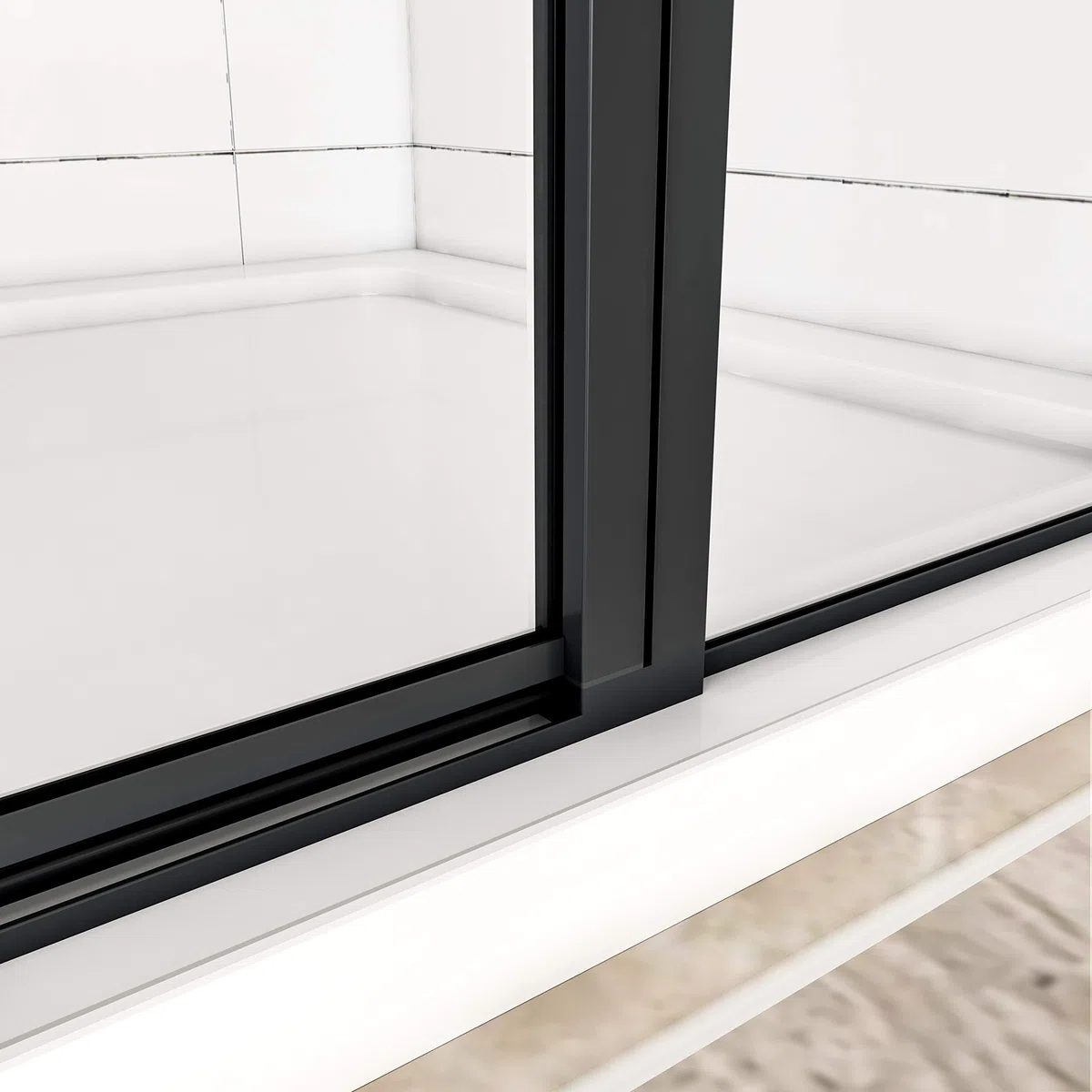 AICA porte de douche pivotante 120x185cm NOIR MAT en verre anticalcaire installation en niche