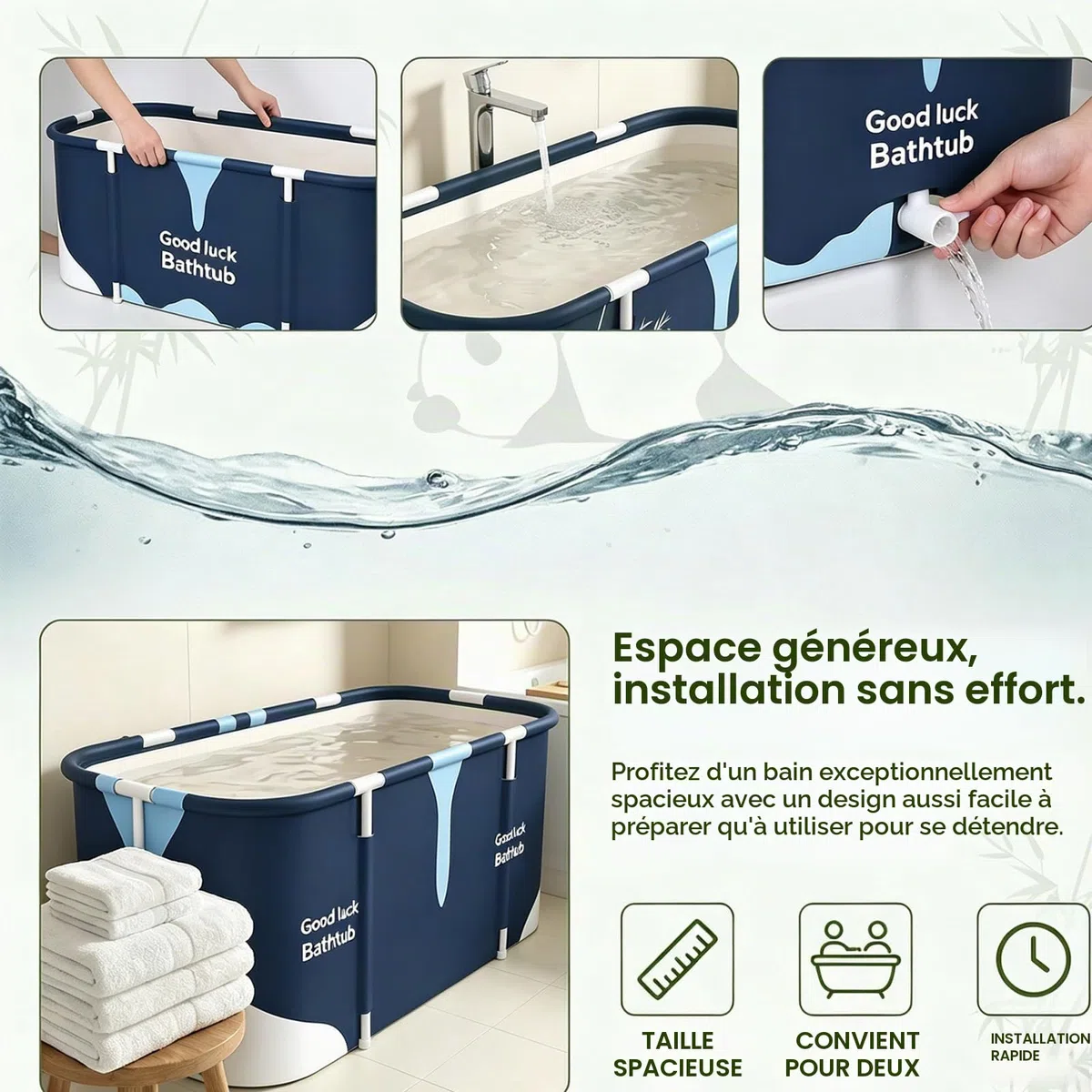 Baignoire portable 140 cm x 60 cm x 55 cm, baignoire familiale pliable pour adultes, baignoire spa pour la salle de bain et la cabine de douche