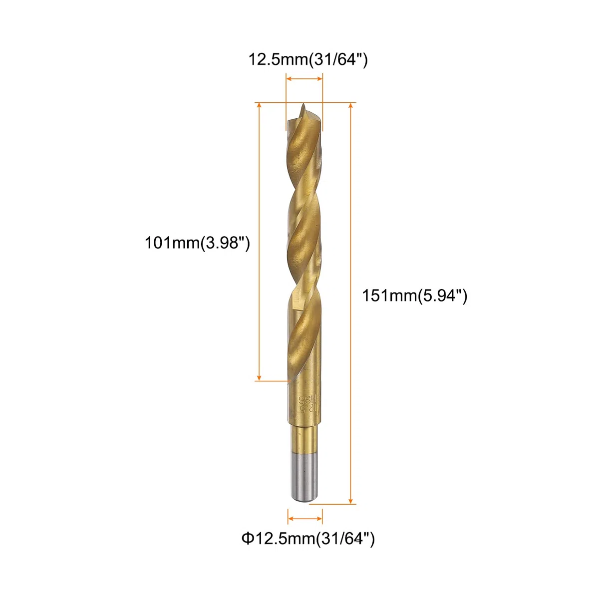 QUARKZMAN 5pcs Mèches À Pointe Brad 12.5mm(31/64") Dia HSS4241 Tige Droite Ronde Métrique Mèches À Pointe Brad Spirale Pour Menuiserie Travail Du Bois Plastique Caoutchouc, Doré