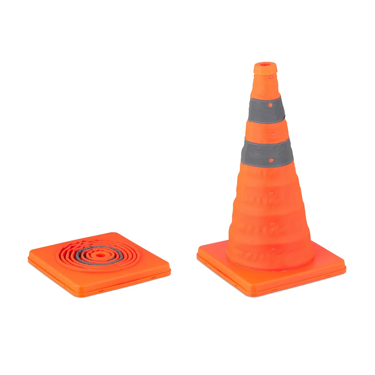 Relaxdays Cône de signalisation, lot 4, Pliable, Bandes réfléchissantes, HLP : 45 x 24,5 x 24,5 cm, Orange et argenté
