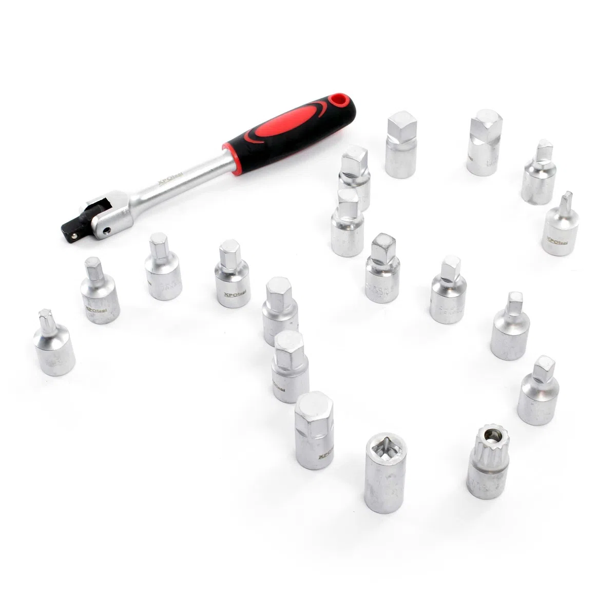 XPOtool Set Clés de vidange 18 pièces Cliquet 3/8" Vis Adaptateur Embout Entretien Huile Automobile