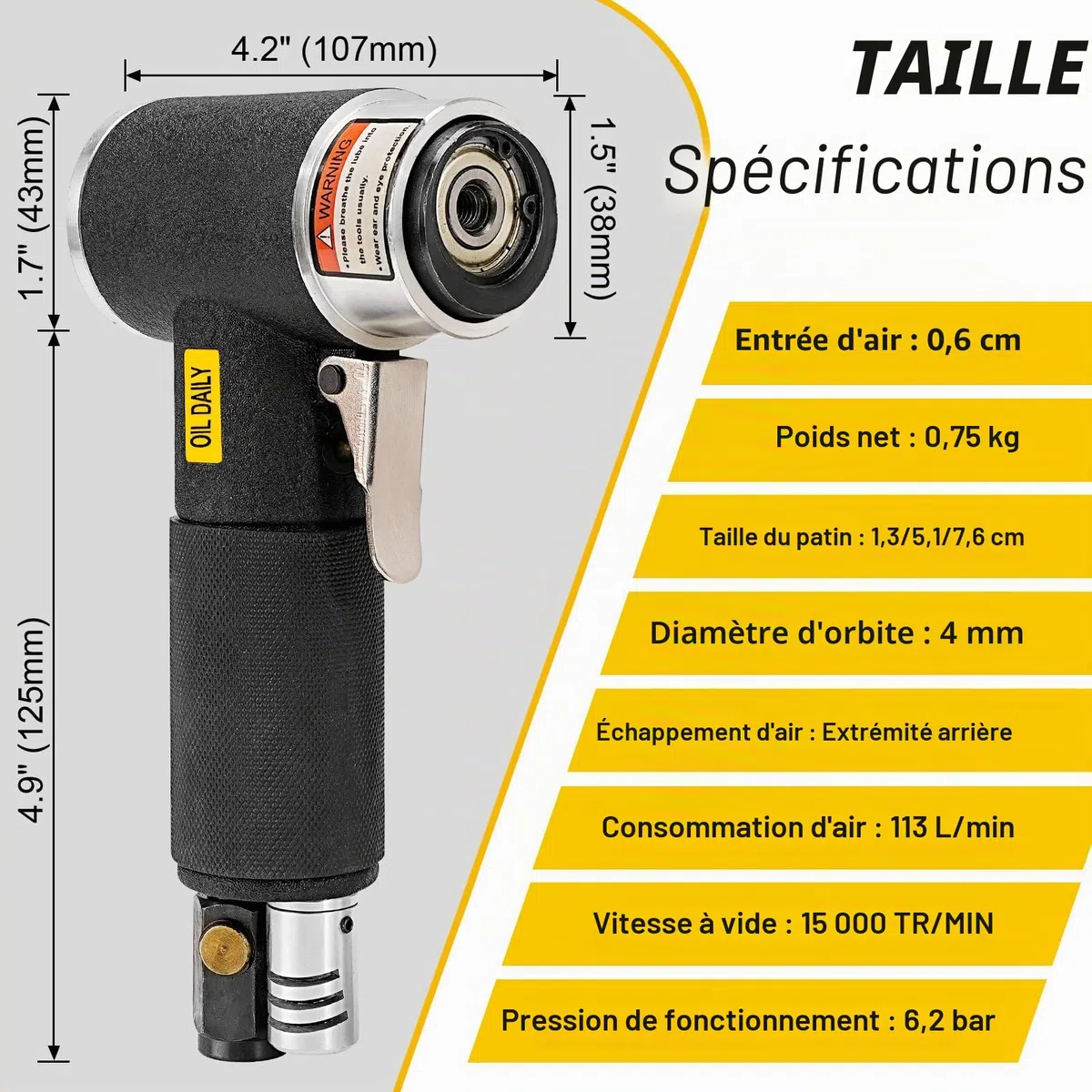 SI FANG Kit Mini Ponceuse Pneumatique, Ponceuse Orbitale 25/50/75mm avec 45 Disques Abrasifs, Ponceuse de Voiture Pneumatique à Grande Vitesse, Pour le Polissage du métal et du bois