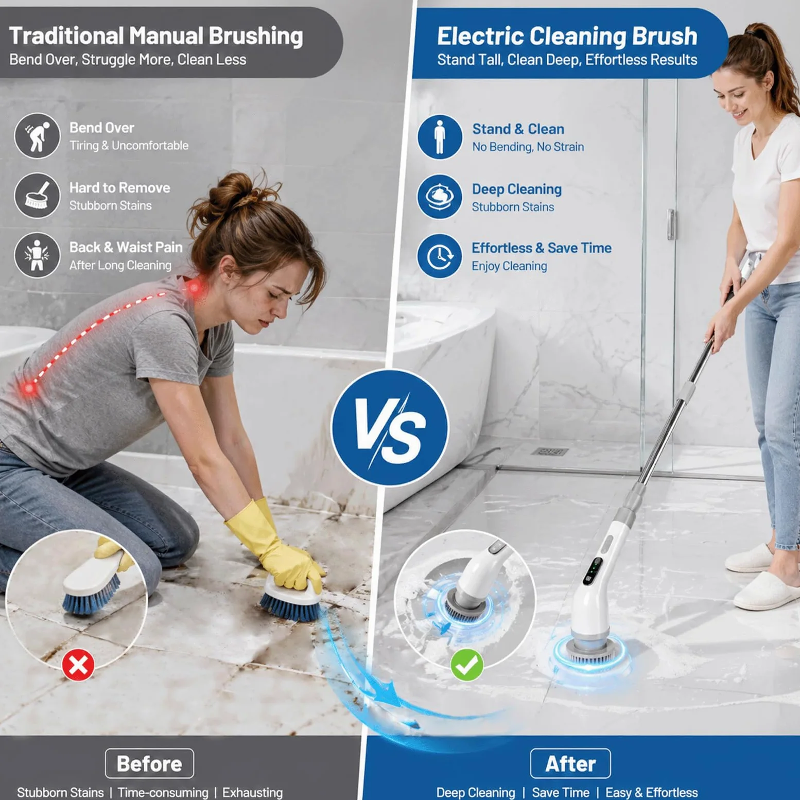 Brosse Nettoyage Electrique Rotative, Brosse Electrique Nettoyage avec 9 Têtes Interchangeables, Manche Réglable, IPX7 Étanche, 3 Vitesses, Electric Spin Scrubber pour Salle de Bain, Cuisine, Voiture