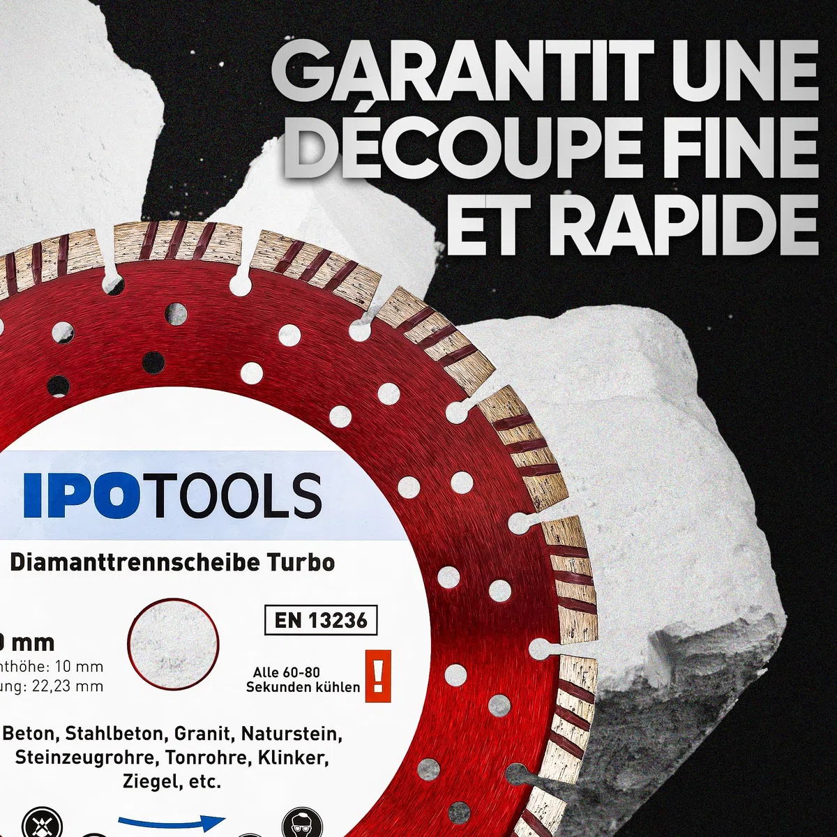 Lot de 2 disques à tronçonner diamantés - Turbo - Pour béton, béton cellulaire et pierre - Segment de 10 mm