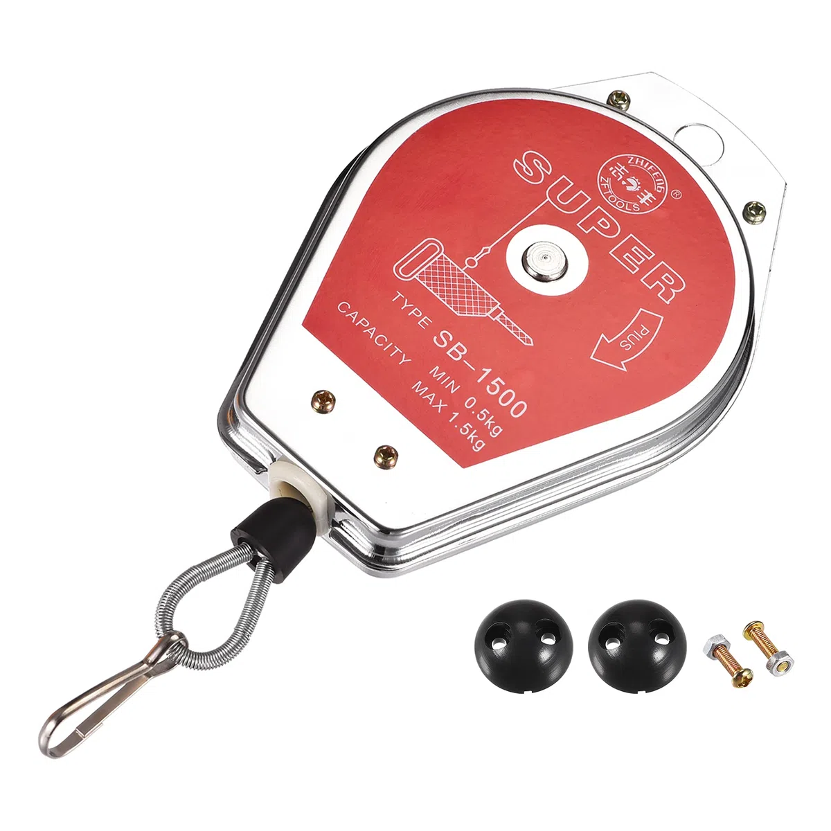 sourcing map Équilibreur à Ressort Rétractable Ressort Balancier Outil Support Suspendu Équipement 1.1-3.3lbs (0.5-1.5kg) Rouge pour Assemblage-ligne avec Raccord Accessoire