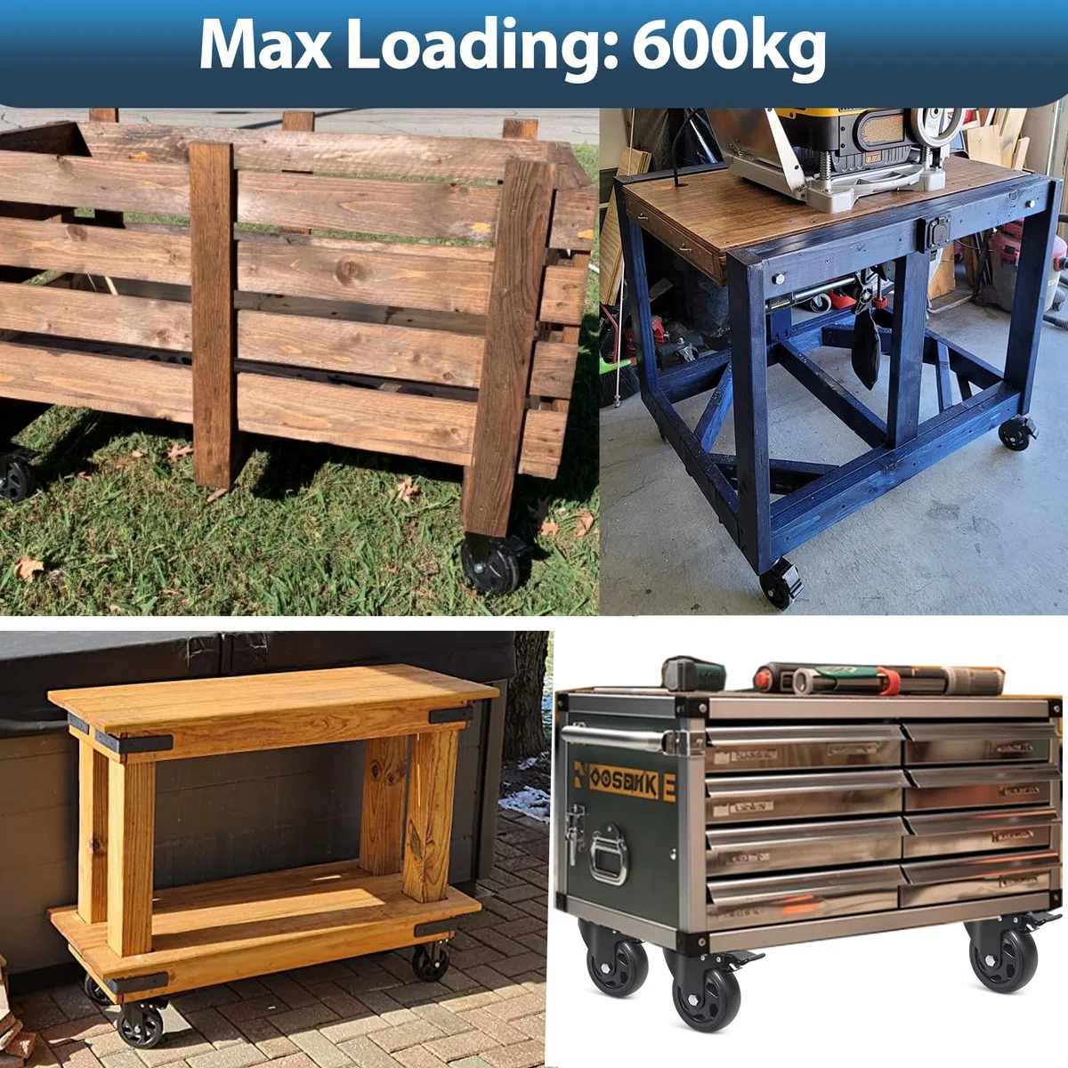 100mm Roulette Pivotante avec Frein, Lot de 4 Roulettes pour Meubles Jusqu'à 600KG, 360 Degrés Roulettes Charge Lourde Polyuréthane Roue de Transport (avec Vis)