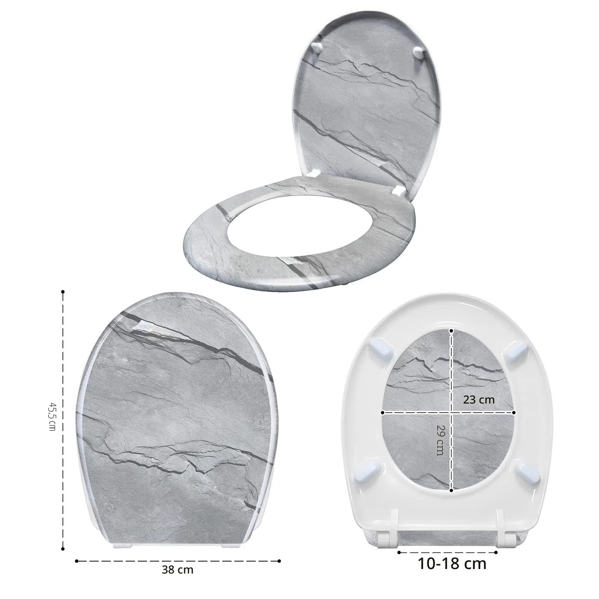 LARS360 Abattant WC Abattant de Toilette Fabriqué en Acier Thermodurci et Inoxydable Antibactérien Peut être Utilisé sur la Plupart des Couvercles de Toilettes, 45 x 38cm (Des Pierres)