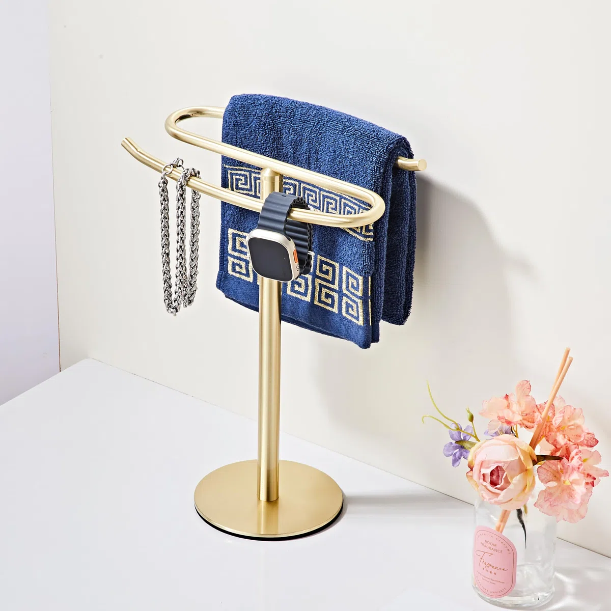Porte-Serviettes doré sur Pied, en Acier Inoxydable SUS304, Barre Tour pour Salle de Bain, Cuisine, Meuble-lavabo comptoir