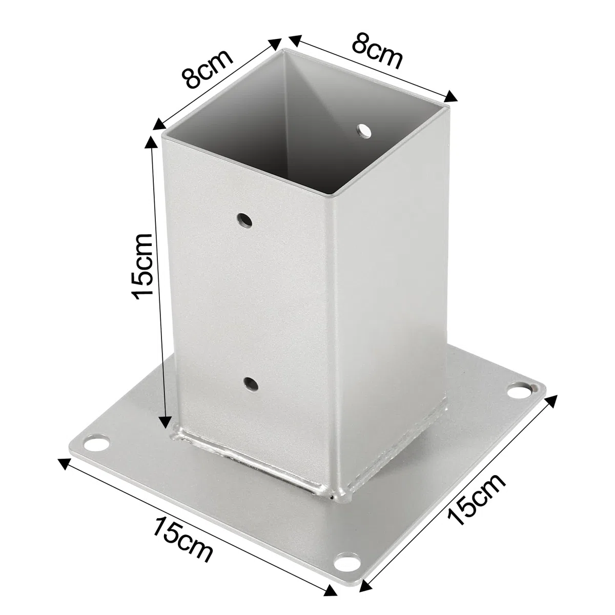 Eulenke Support de poteau avec douille à visser - Convient pour poteaux en bois carrés de 80 x 80 mm - Ancre de qualité supérieure - Galvanisé à chaud - Argenté