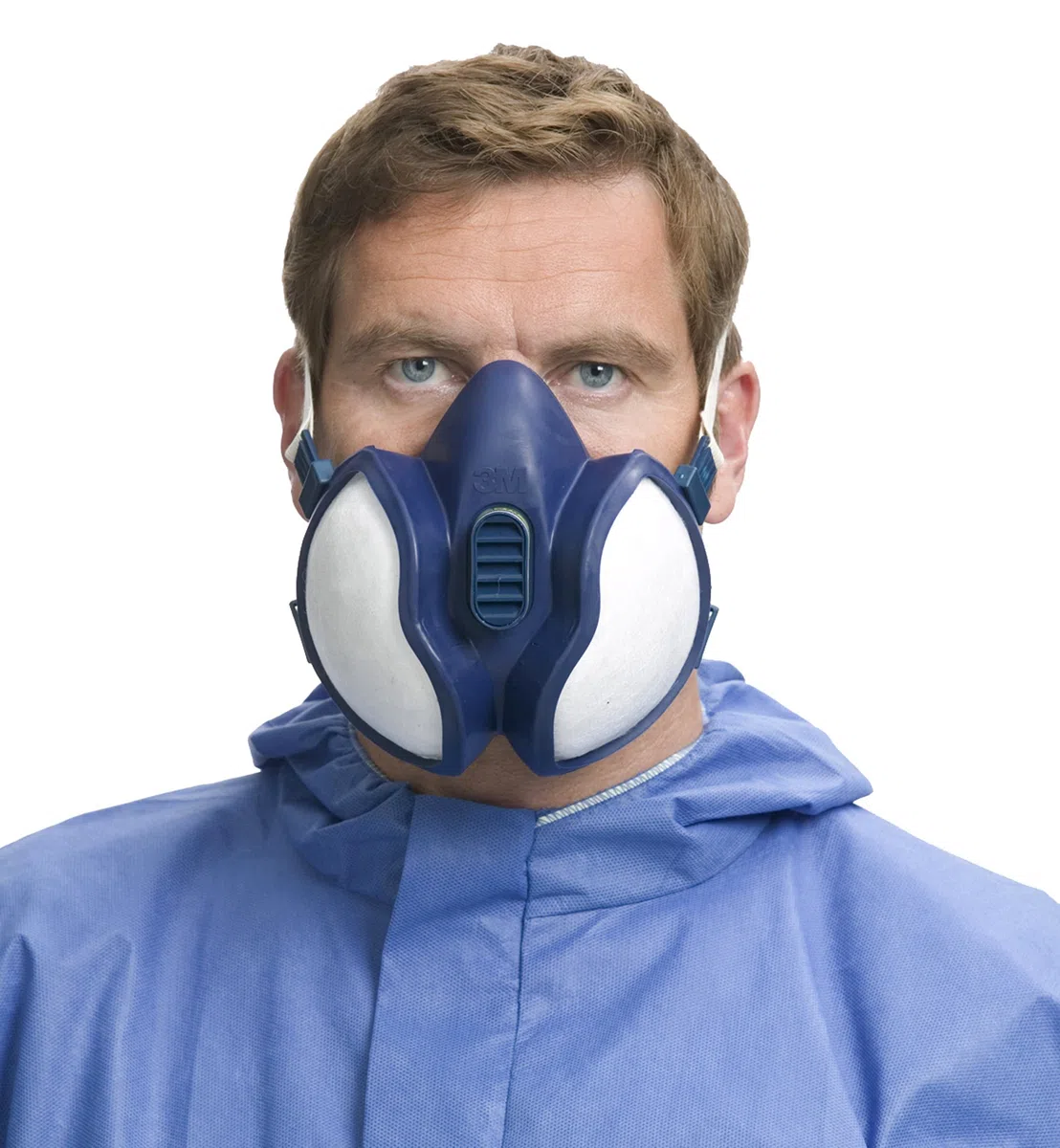 3M série 4000 - Demi-masque de protection réutilisable 3M 4277 - Filtres intégrés pour une protection contre vapeurs, gaz et particules - 1 x masque bleu/blanc